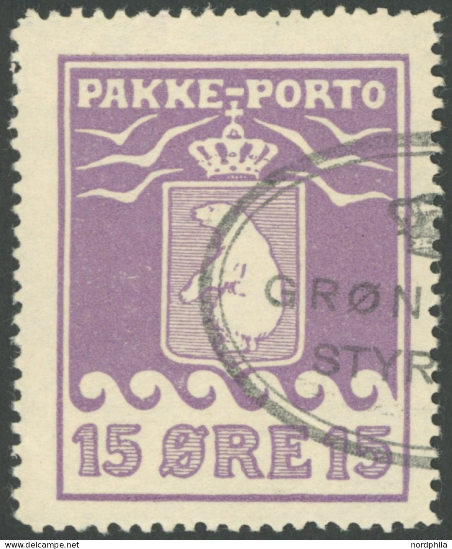 GRÖNLAND - PAKKE-PORTO 8A O, 1923, 15 Ø Rotviolett, (Facit P 8II), Pracht - Paketmarken