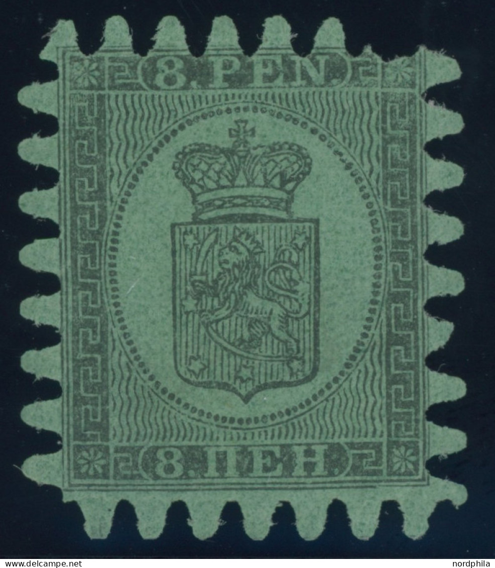 FINNLAND 6Cx , 1867, 8 P. Schwarz Auf Grün, Falzreste, Fehlende Zunge Sonst Pracht - Andere & Zonder Classificatie