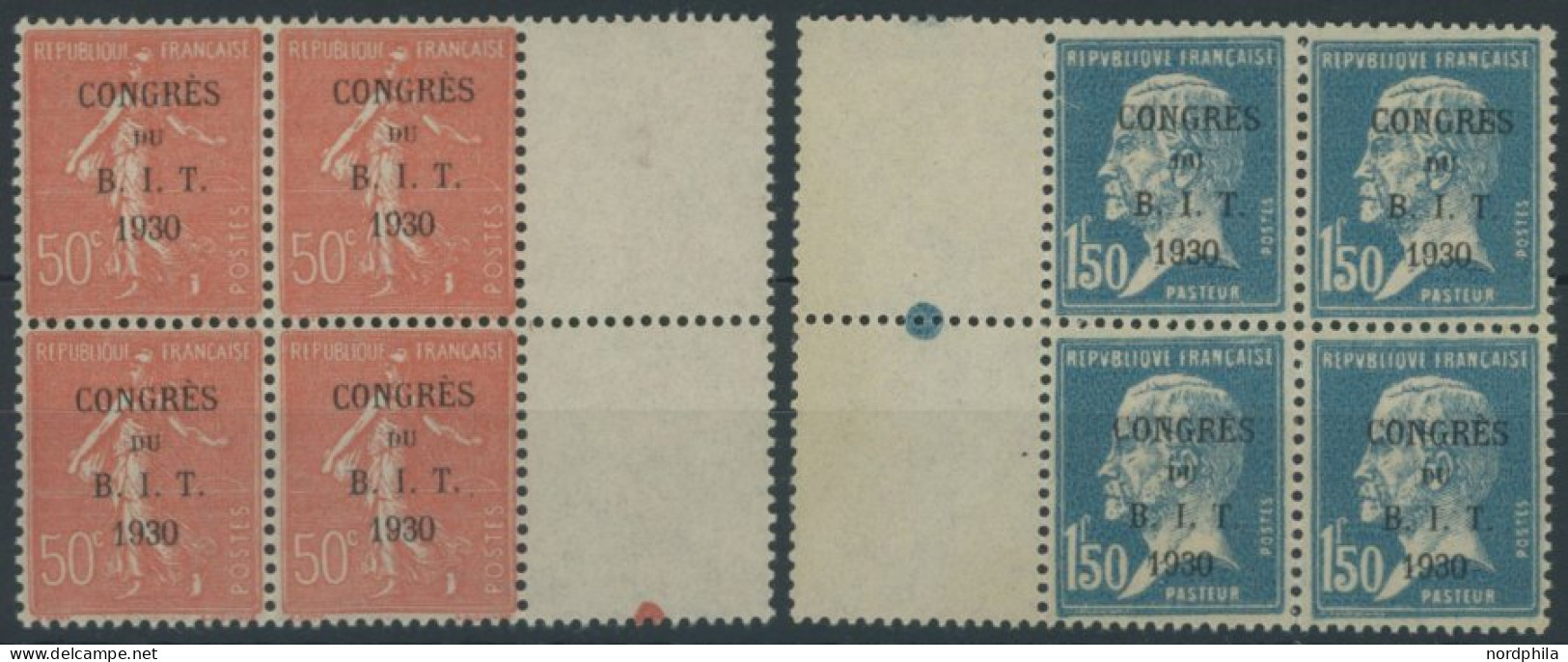 FRANKREICH 249/50 VB , 1930, Arbeitsamt In Viererblocks Mit Anhängenden Leerfeldern, Postfrisch, Pracht, Mi. (140.-) - Andere & Zonder Classificatie