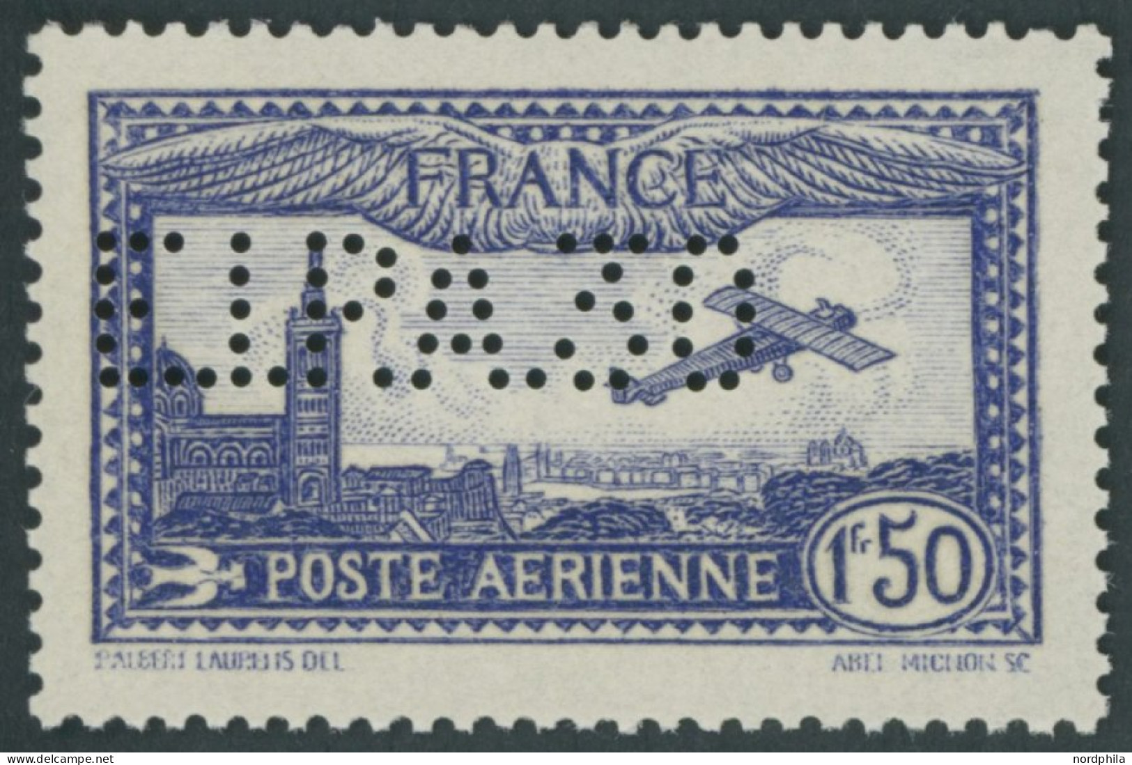 FRANKREICH 255I , 1930, 1.50 Fr. Flugpost Mit Lochung E.I.P.A. 30, Pracht - Andere & Zonder Classificatie