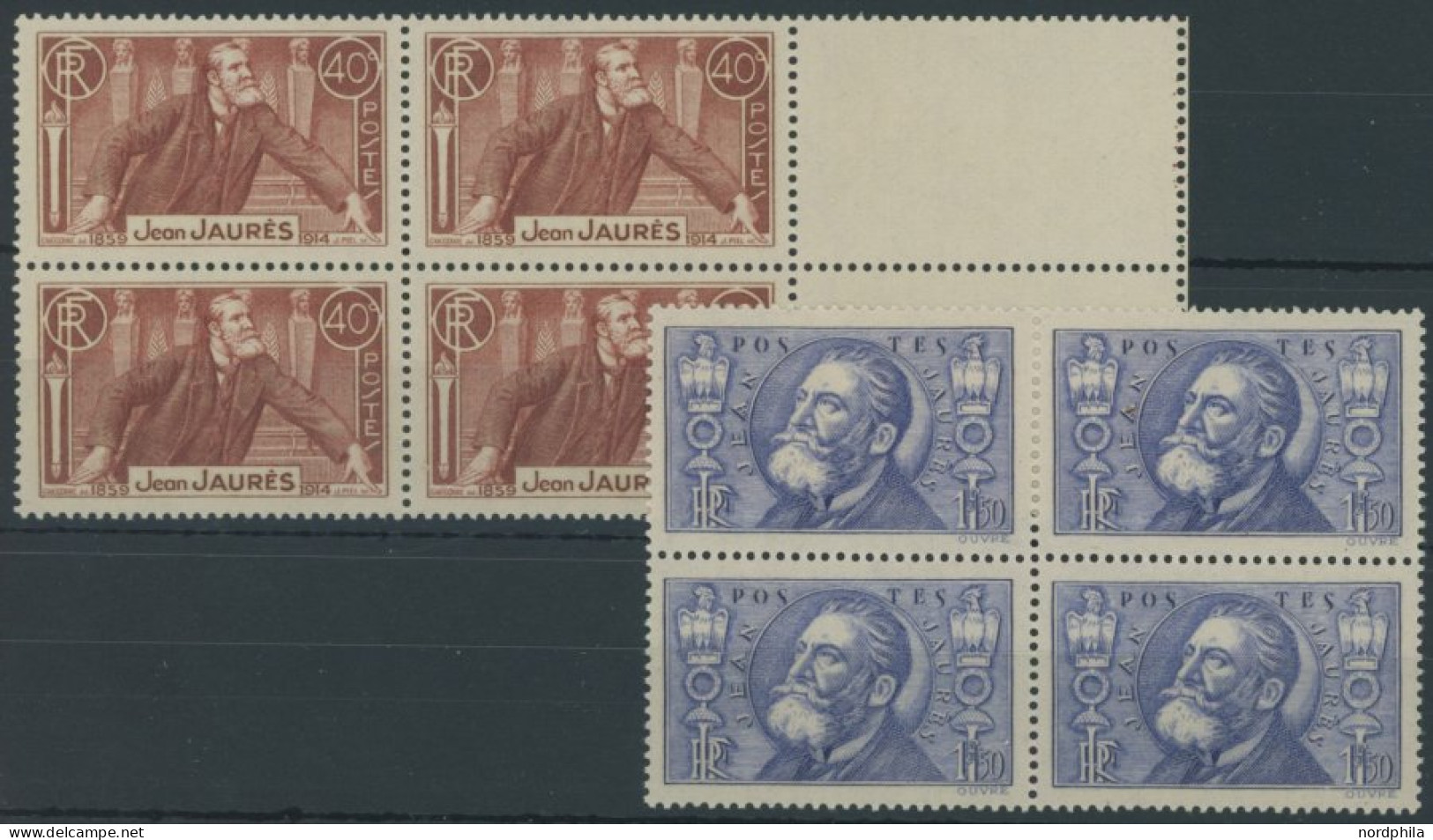 FRANKREICH 324/5 VB , 1936, Jaures In Viererblocks, Pracht, Mi. 100.- - Other & Unclassified