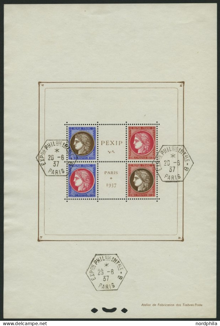 FRANKREICH Bl. 3 O, 1937, Block PEXIP, Sonderstempel, Pracht, Mi. 350.- - Autres & Non Classés