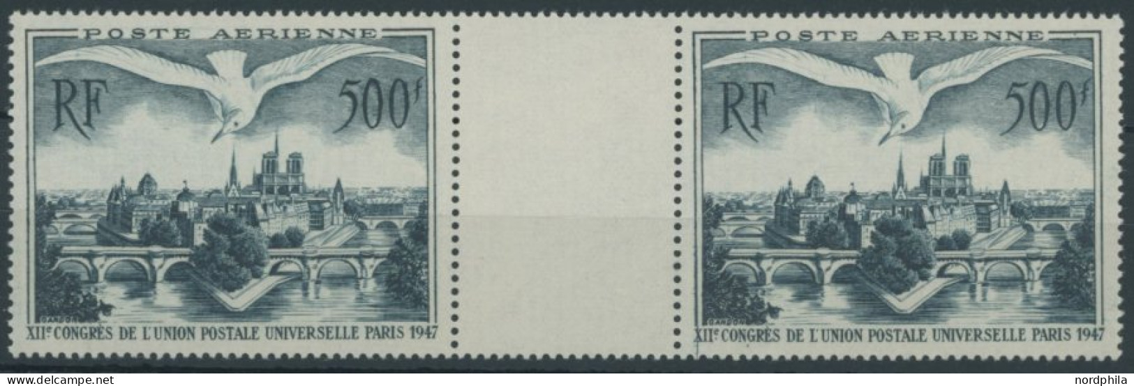 FRANKREICH 782ZW , 1947, 500 Fr. Flugpost Im Waagerechten Zwischenstegpaar, Postfrisch, Pracht - Andere & Zonder Classificatie