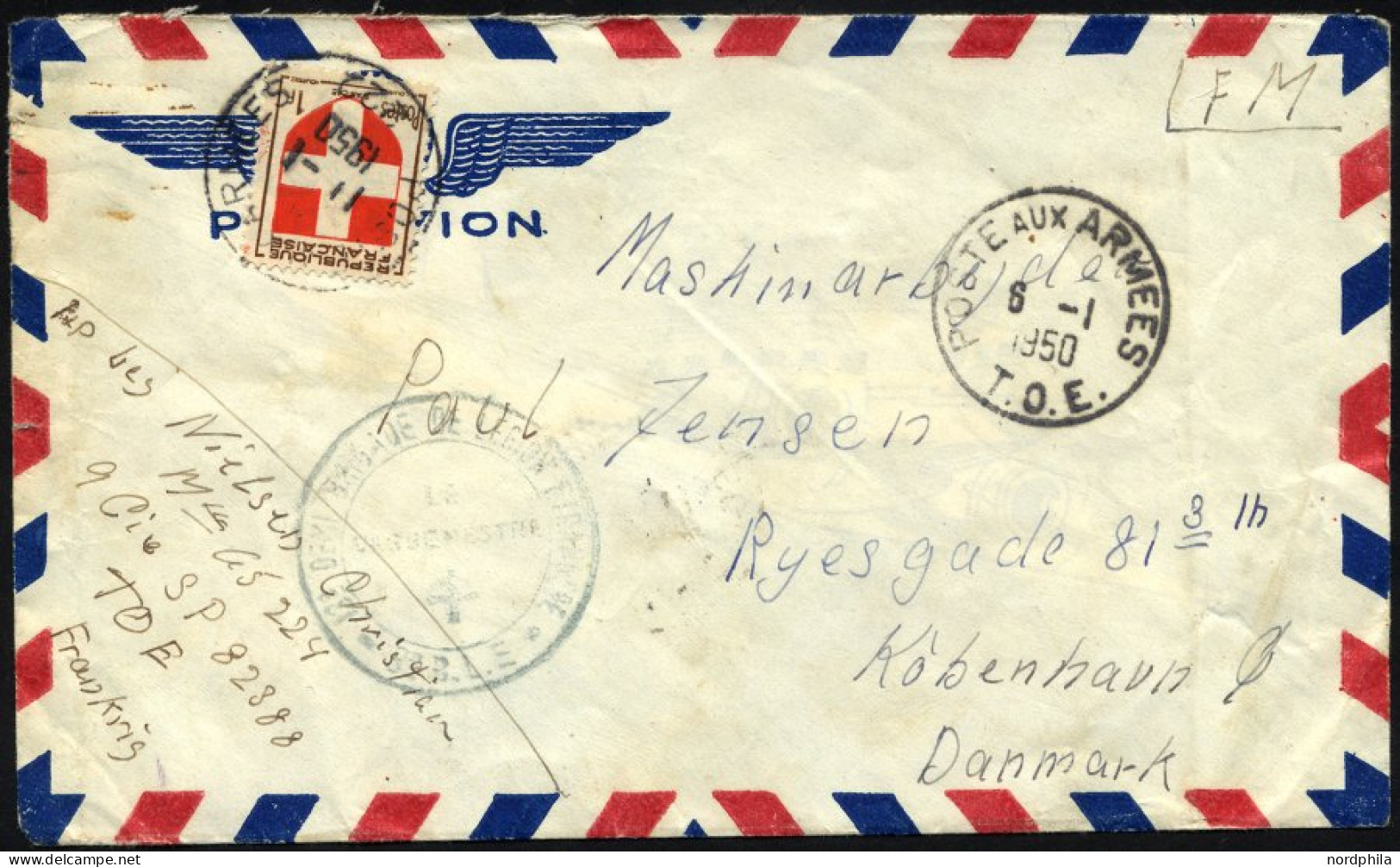 FRANKREICH FELDPOST 801,848 BRIEF, 1950, 1 Fr. Provinzwappen Und Rückseitig 6 Fr. Karminrosa Mit Zwischensteg Im Paar Mi - Vietnamkrieg/Indochinakrieg