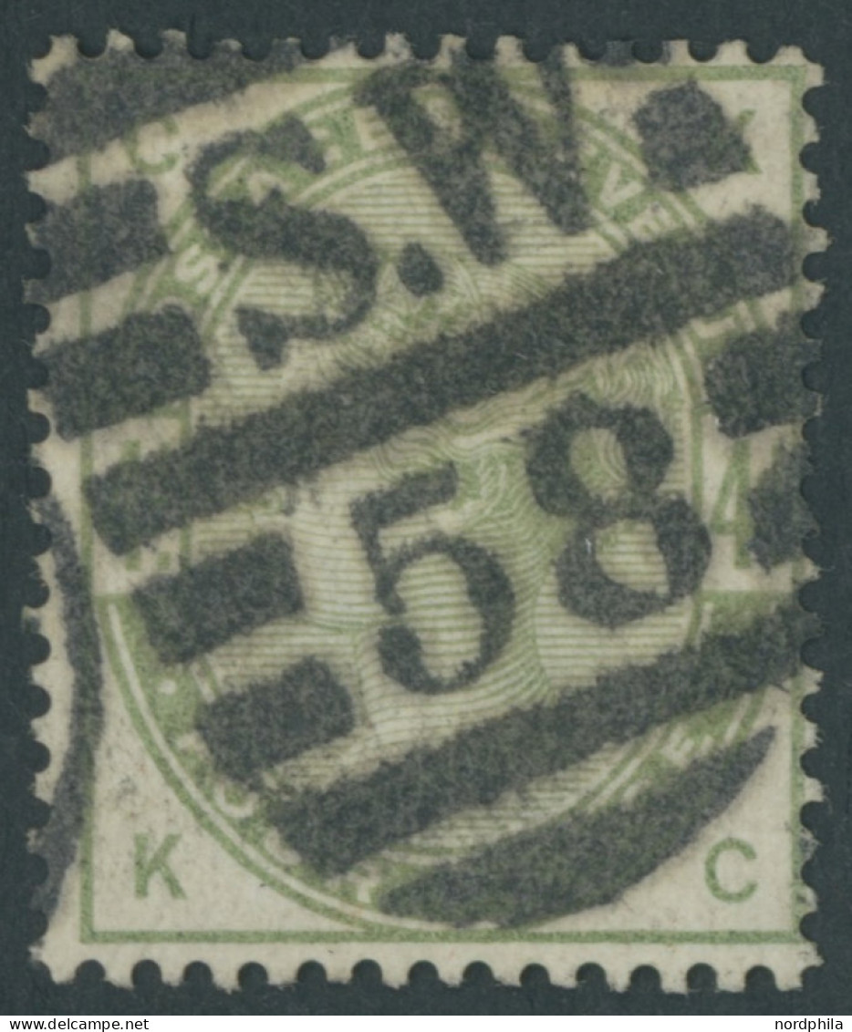 GROSSBRITANNIEN 77 O, 1884, 4 P. Dunkelgraugrün, Nummernstempel S.W.58, Pracht, Mi. 160.- - Gebruikt