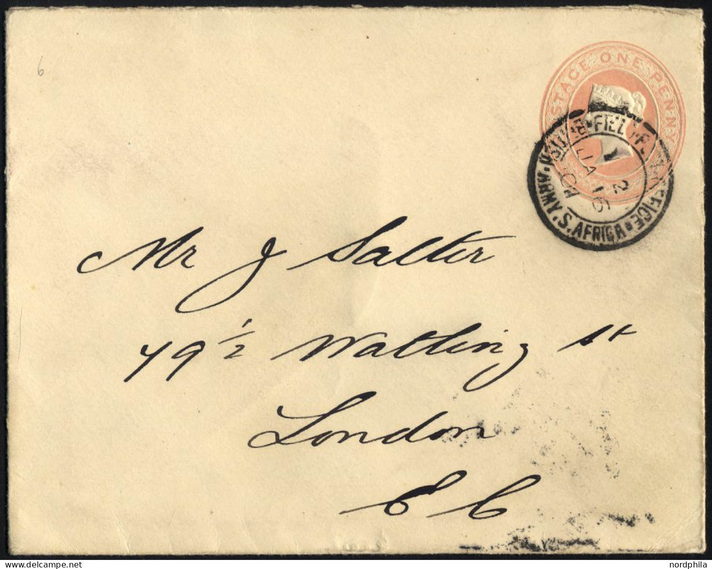 BRITISCHE MILITÄRPOST 1901, 1 P. Rosa Ganzsachenumschlag Und K2 FIELD POST OFFICE/BRITISH ARMY.S.AFRICA Nach London, Pra - Gebruikt