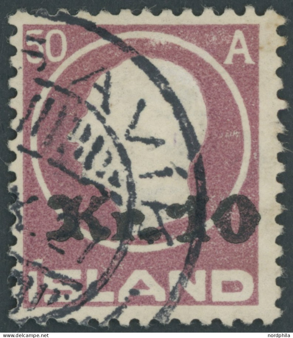 ISLAND 120 O, 1925, 10 Kr. Auf 50 A. Lilarot, Pracht, Gepr. Dr. Debo, Mi. 450.- - Sonstige & Ohne Zuordnung