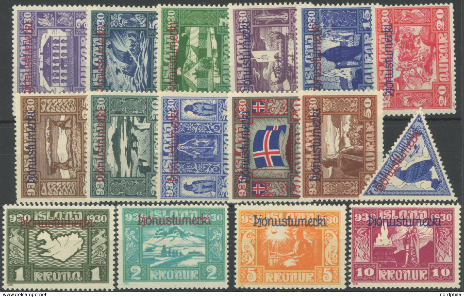 DIENST D 44-59 , 1930, Allthing, Falzrest, Prachtsatz In Normaler Zähnung, Mi. 700.- - Dienstmarken