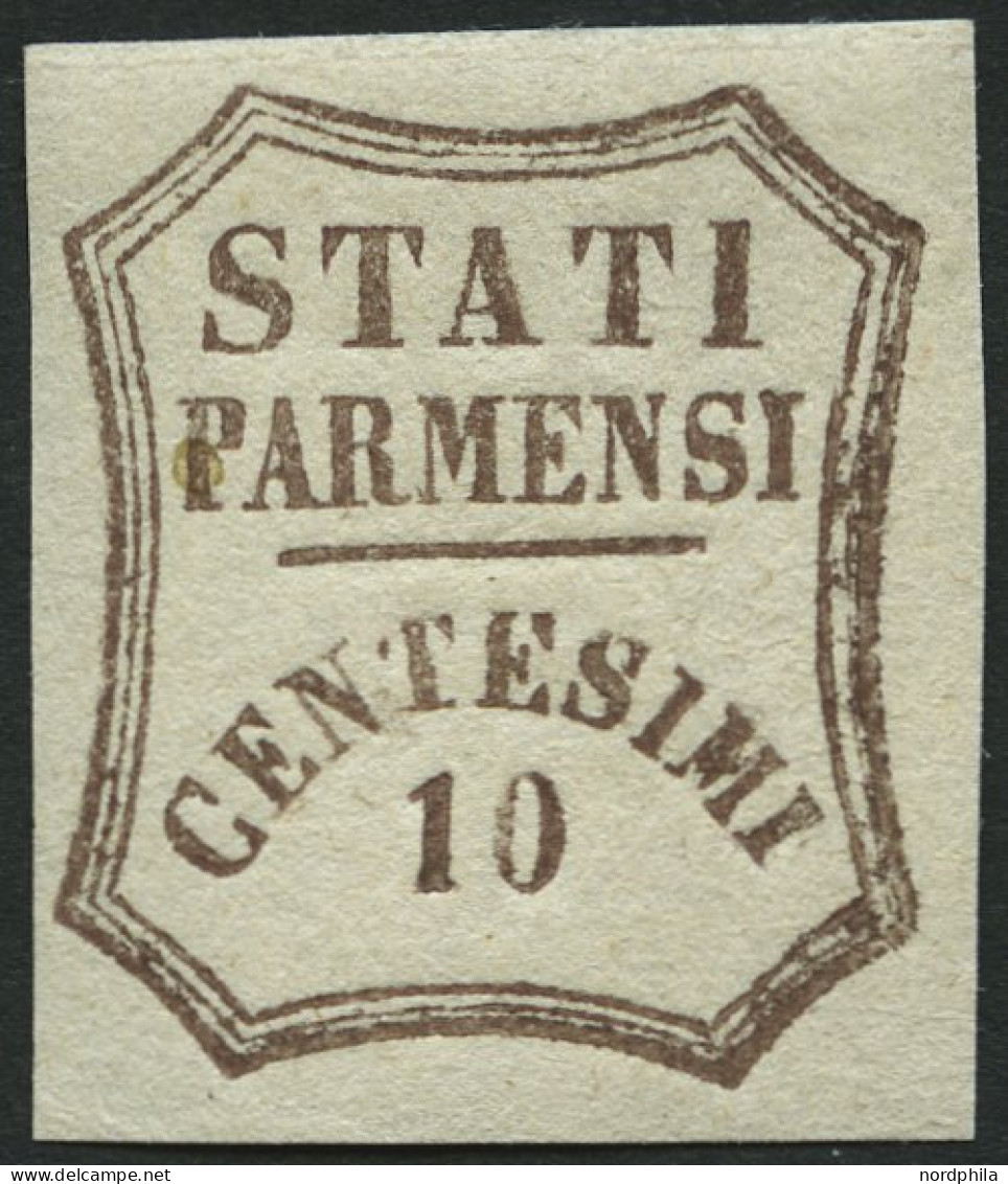 PARMA 13 , 1859, 10 C. Dunkelbraun, Falzrest, Pracht, Signiert Gebrüder Senf, Mi. 750.- - Parme