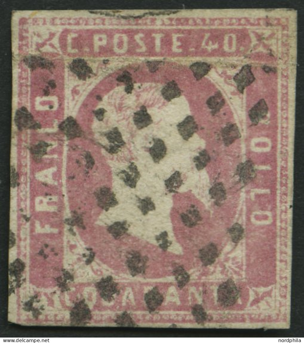 SARDINIEN 3a O, 1851, 40 C. Rosa, Waagerechte Bugspur Sonst Farbfrisches Prachtstück, Signiert Thier Und Gebrüder Senf,  - Sardinië
