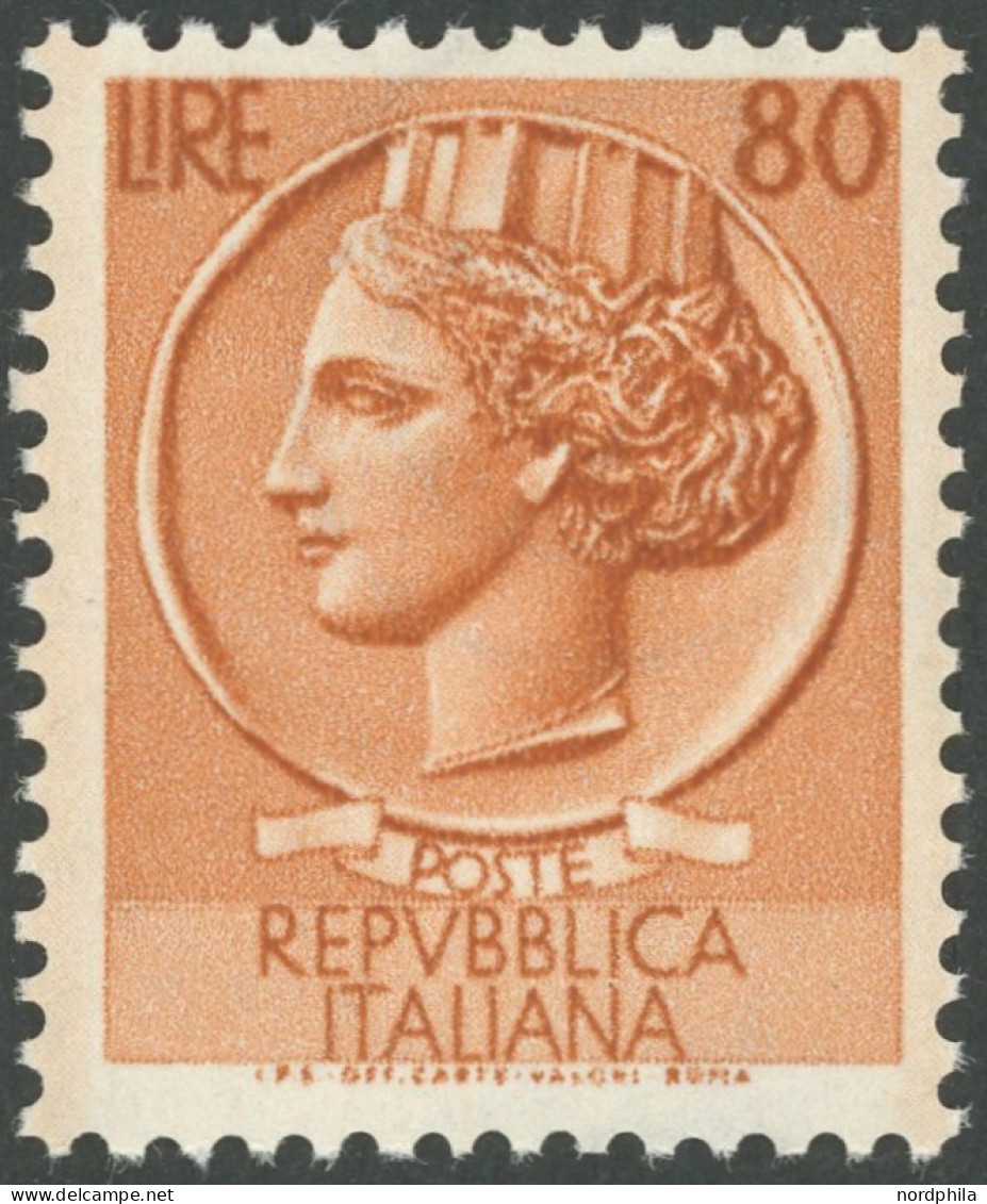 ITALIEN 891 , 1953, 80 L. Orangebraun, Wz. 3, Postfrisch, Pracht, Mi. 120.- - Ohne Zuordnung