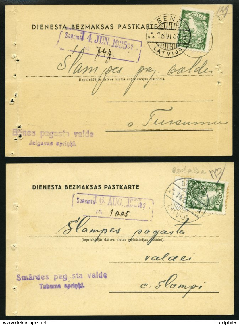 LETTLAND DP BRIEF, 1935, Portofreie Dienstpostkarten, Druckereivermerke: Riga Nr. 32a Und Riga Nr. 1223 (!), Frankiert M - Letland