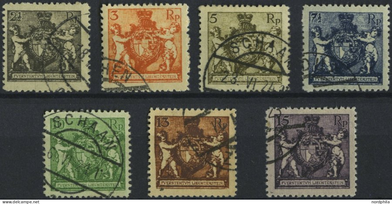 LIECHTENSTEIN 46-52B O, 1921, 21/2 - 15 Rp. Landeswappen, Gezähnt L 121/2, Prachtsatz (7 Werte), Mi. 250.- - Autres & Non Classés