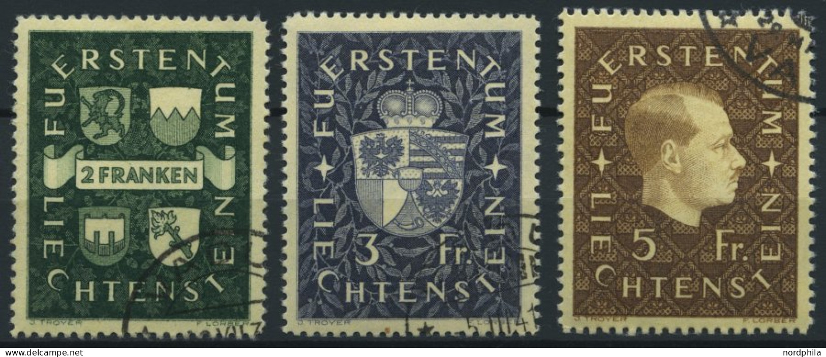 LIECHTENSTEIN 183-85 O, 1939, 2 - 5 Fr., Prachtsatz, Mi. 120.- - Other & Unclassified