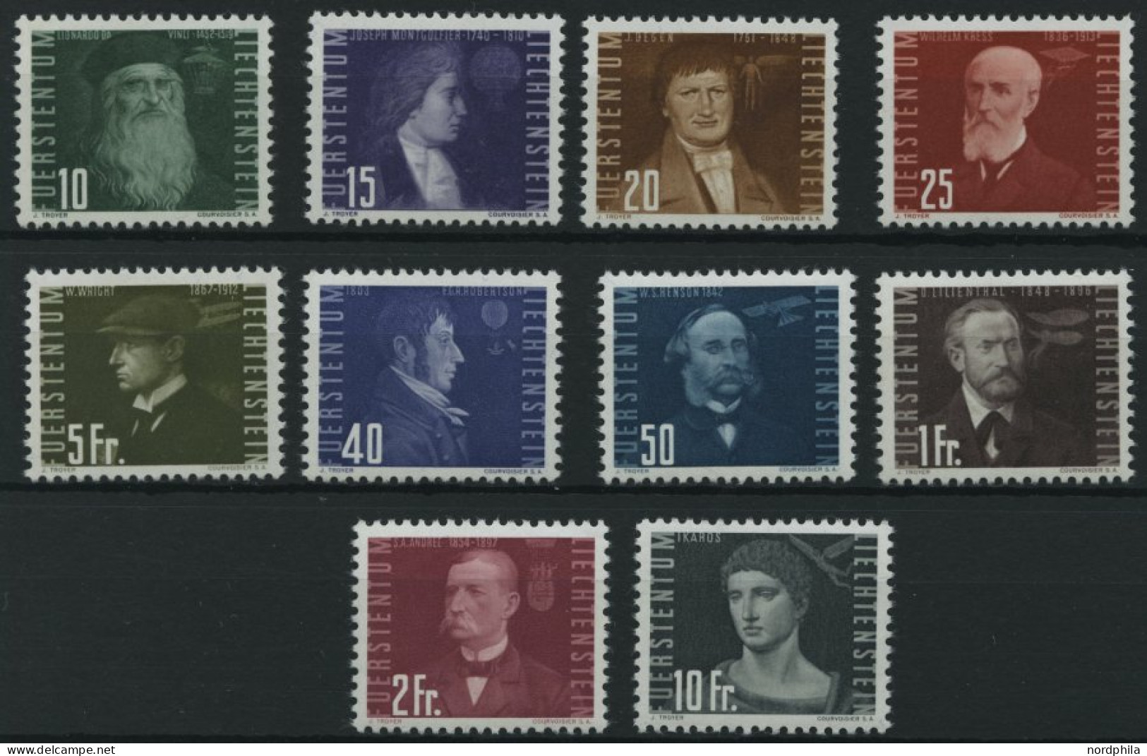 LIECHTENSTEIN 257-66 , 1948, Flugpioniere, Prachtsatz, Mi. 100.- - Andere & Zonder Classificatie