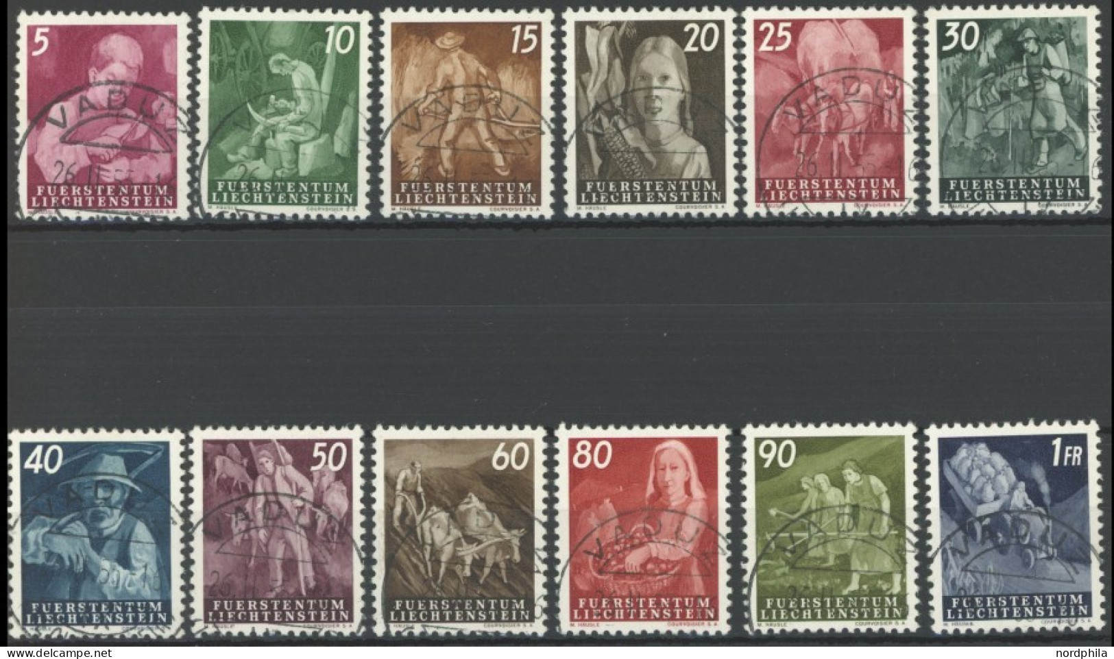 LIECHTENSTEIN 289-300 O, 1951, Landarbeit, Prachtsatz, Mi. 75.- - Andere & Zonder Classificatie