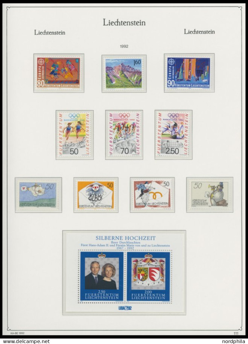 SAMMLUNGEN , Fast Komplette Postfrische Sammlung Liechtenstein Von 1960-95 Im KA-BE Falzlosalbum, Prachterhaltung, Mi. C - Sammlungen