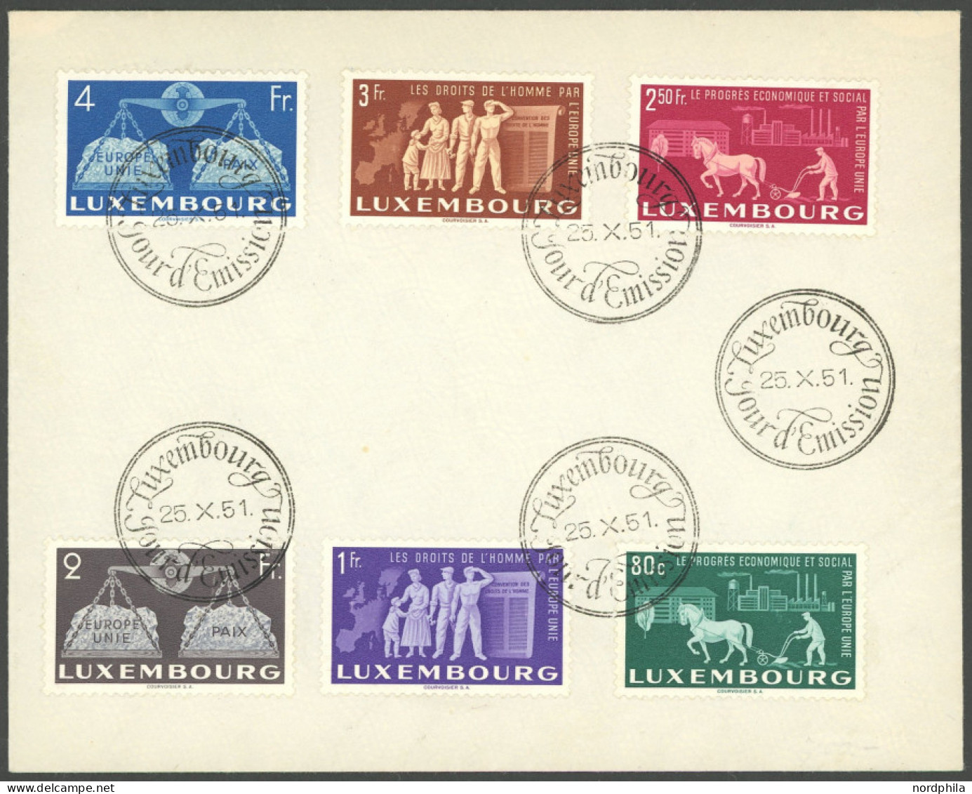 LUXEMBURG 478-83 BRIEF, 1951, Europäische Einigung Auf FDC, Pracht, Mi. 250.- - Andere & Zonder Classificatie