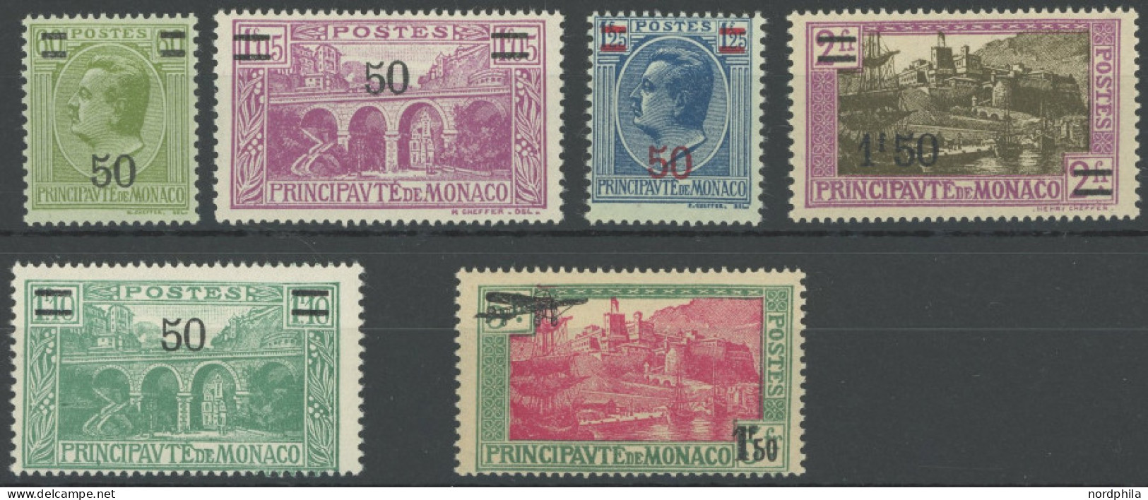 MONACO 111-15,137 , 1927-33, Aufdrucke, 6 Postfrische Werte, Pracht - Autres & Non Classés