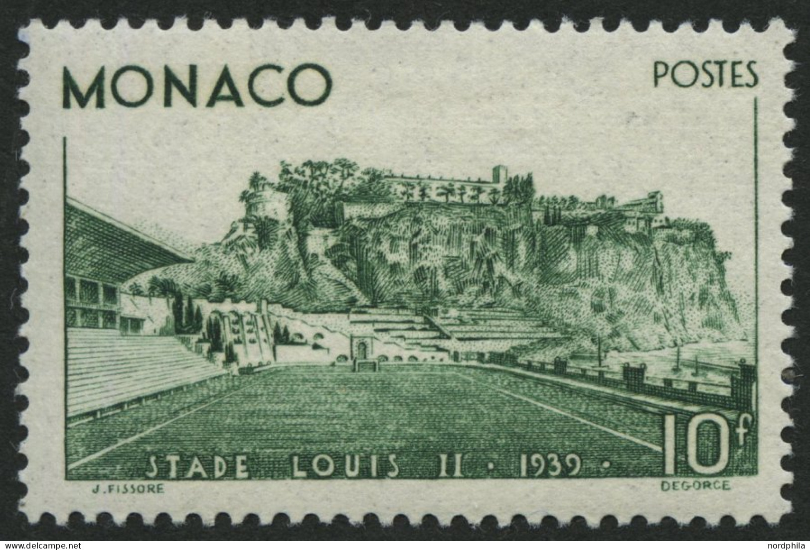 MONACO 189 , 1939, 10 Fr. Einweihung Des Louis II. Stadions, Falzrest, Pracht - Autres & Non Classés