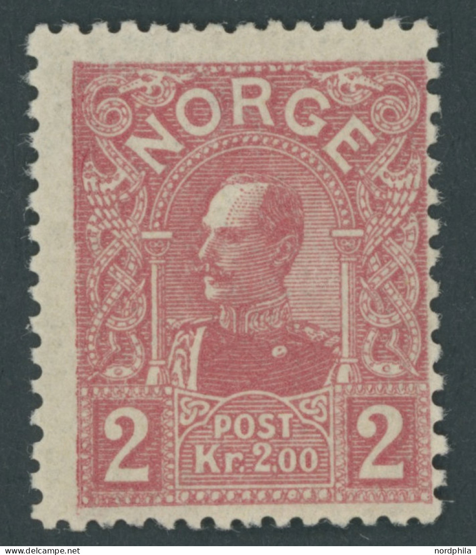 NORWEGEN 74 , 1909, 2 Kr. Rosa, Falzrest, Pracht, Mi. 130.- - Other & Unclassified