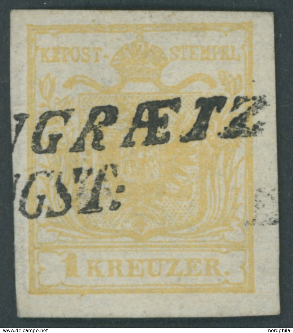 ÖSTERREICH BIS 1867 1Xa O, 1850, 1 Kr. Ockergelb, Handpapier, Type Ia, L2 (WINDISCH)GRAETZ, Pracht, Fotobefund Dr. Ferch - Sonstige & Ohne Zuordnung