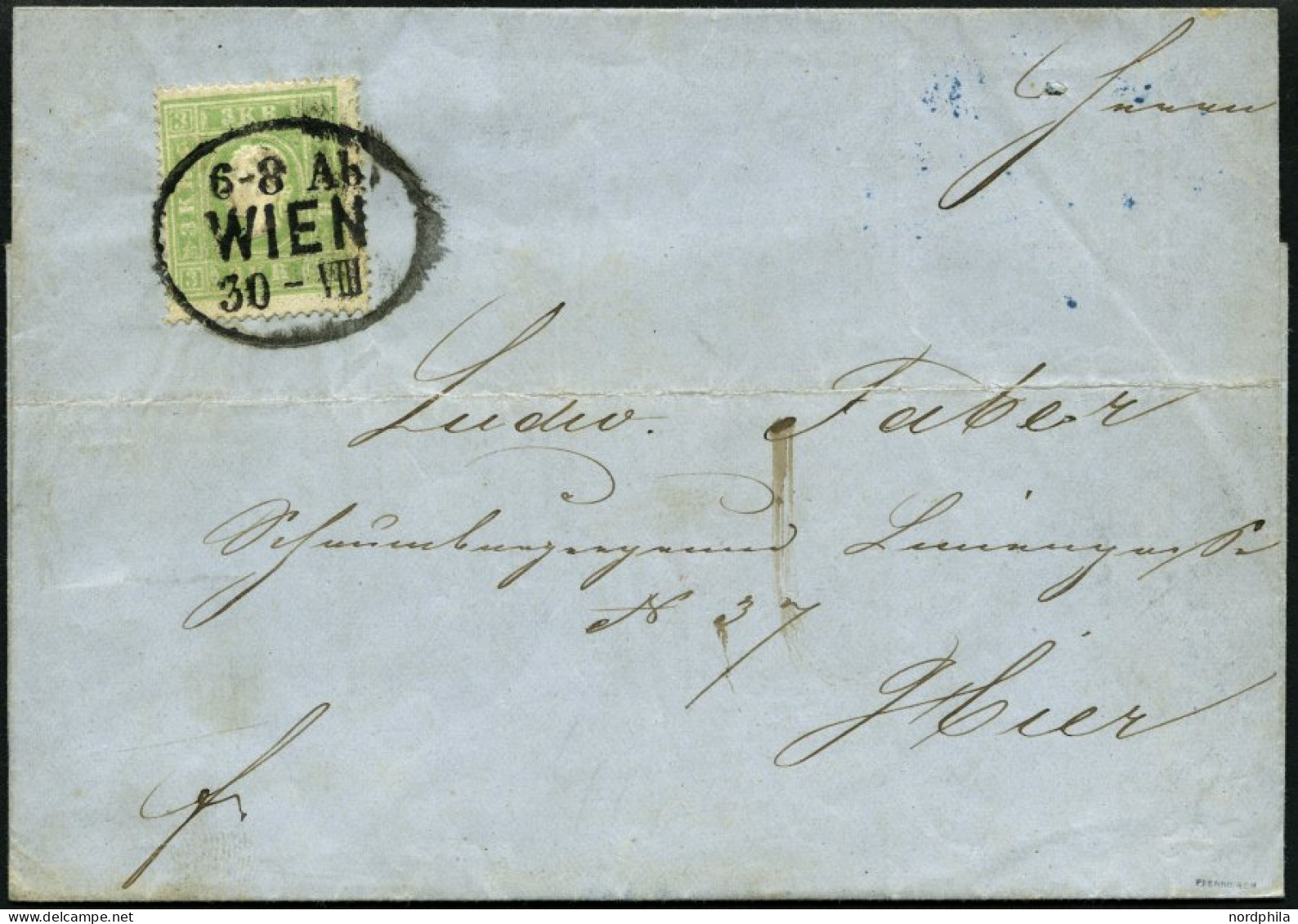 ÖSTERREICH 12a BRIEF, 1860, 3 Kr. Gelblichgrün Auf Ortsbrief WIEN, Pracht, Gepr. Pfenninger - Gebraucht