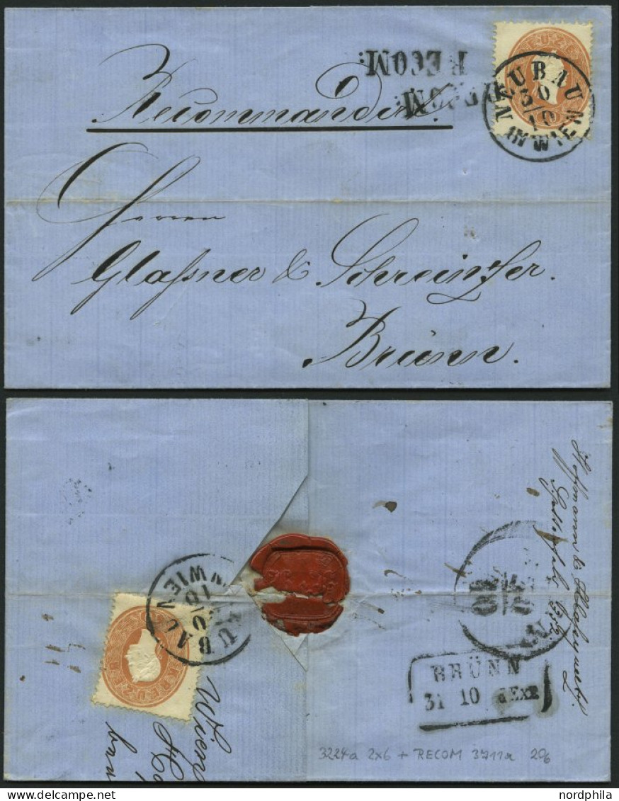 ÖSTERREICH 21 BRIEF, 1863, 10 Kr. Braun Mit Rückseitigem Reco-Porto 10 Kr., Siegelbrief Von NEUBAU IN WIEN Nach Brünn, R - Other & Unclassified