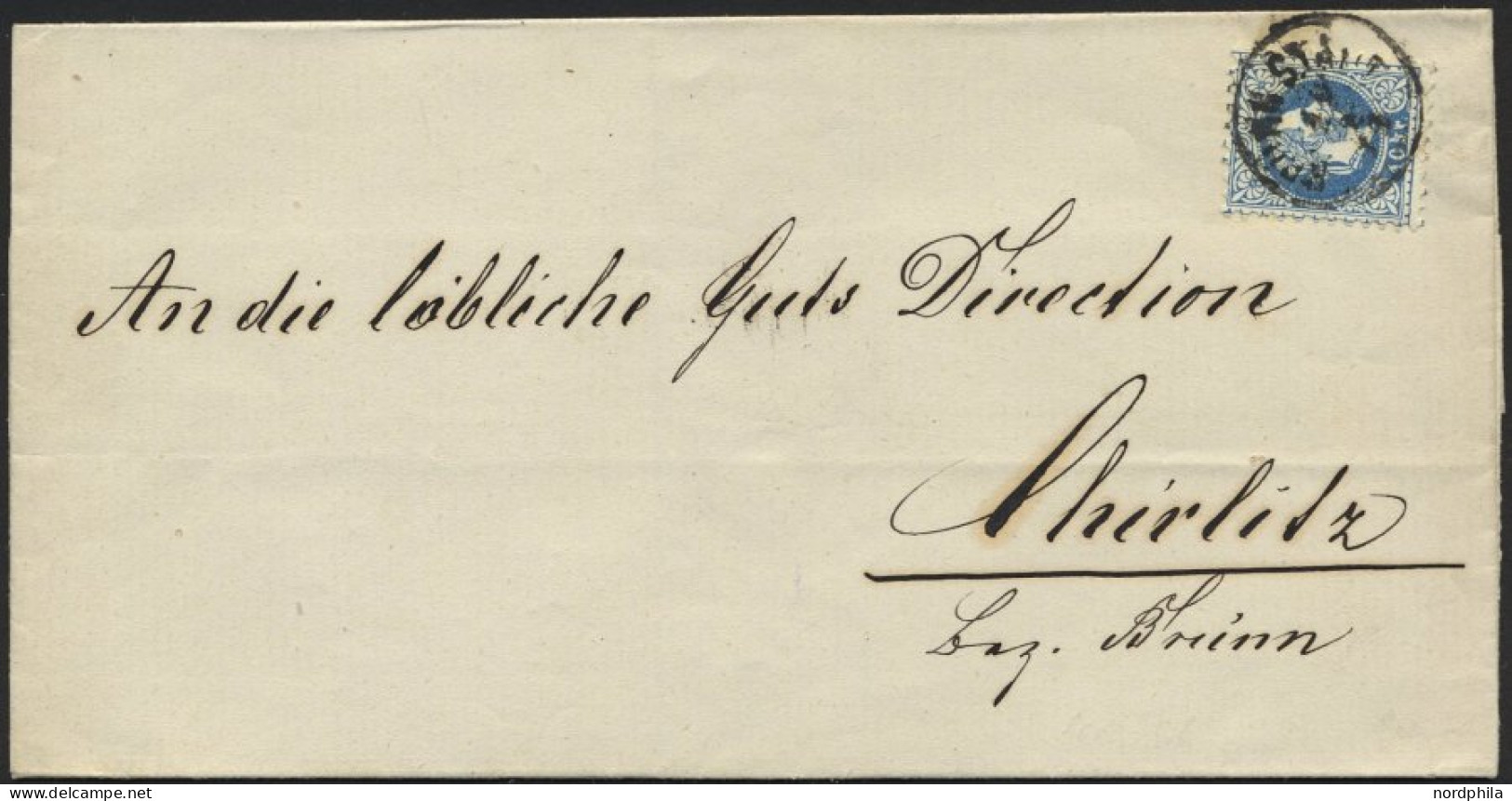 ÖSTERREICH 38I BRIEF, 1872, 10 Kr. Blau, Grober Druck, Auf Brief Von BRÜNN Nach Chirlitz, Pracht - Gebruikt