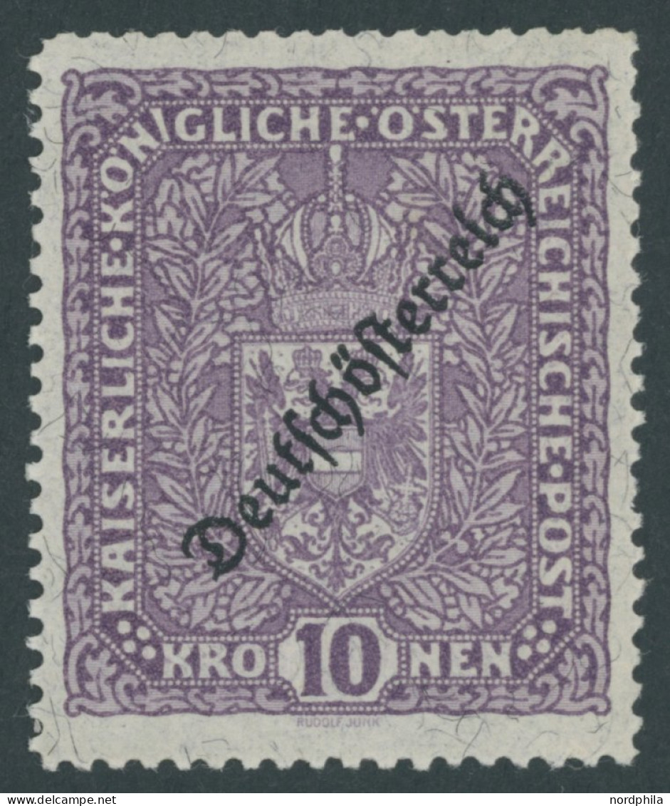 ÖSTERREICH 1918-1938 246IA , 1919, 10 Kr. Schwärzlichbraunviolett, Type I, Stumpfe Zahnreihe Sonst Postfrisch Pracht, Mi - Andere & Zonder Classificatie