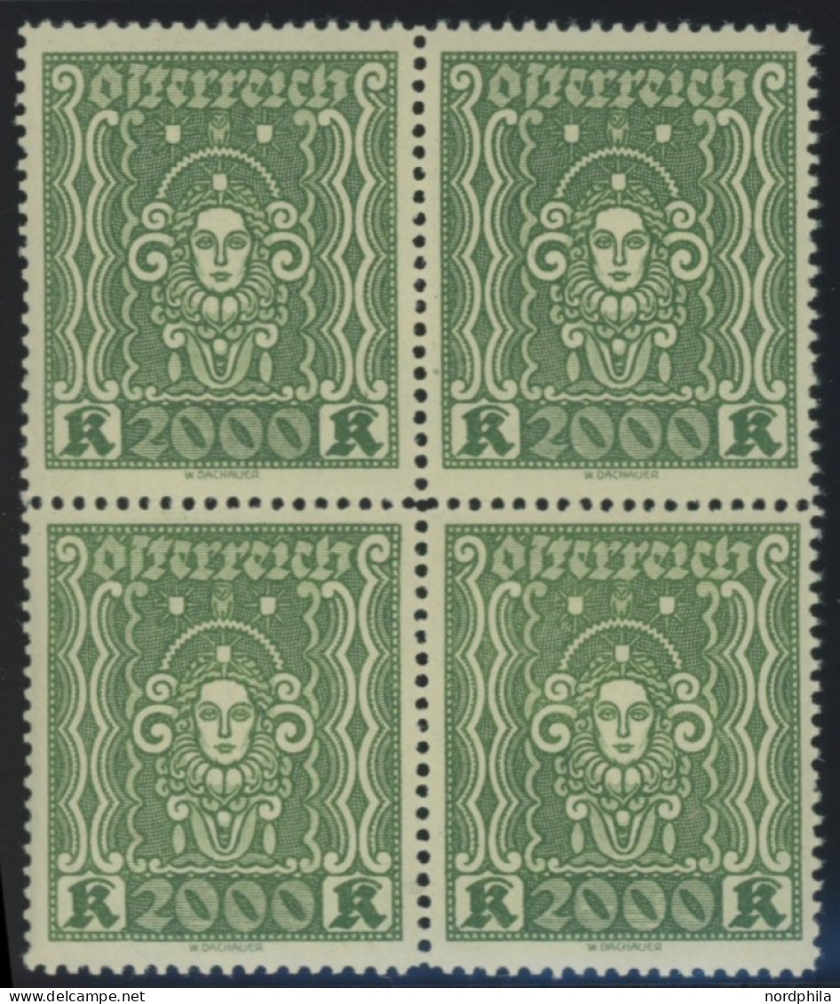 ÖSTERREICH 1918-1938 405AIb VB , 1922, 2000 Kr. Schwarzgelblichgrün, Gezähnt L 121/2, Im Viererblock, Postfrsich, Pracht - Other & Unclassified