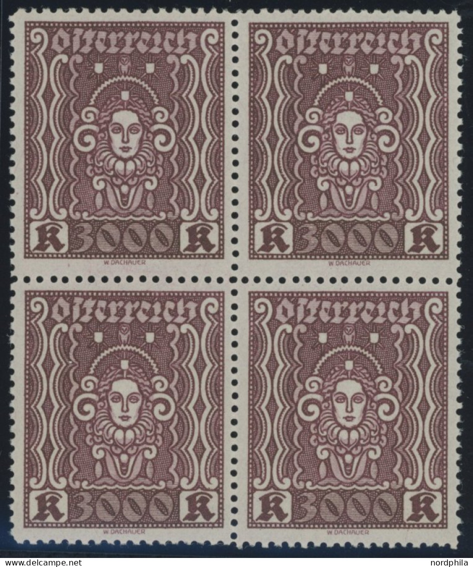 ÖSTERREICH 1918-1938 406AI VB , 1923, 3000 Kr. Dunkelbraunkarmin, Gezähnt L 121/2, Im Viererblock, Postfrisch Pracht, Mi - Autres & Non Classés