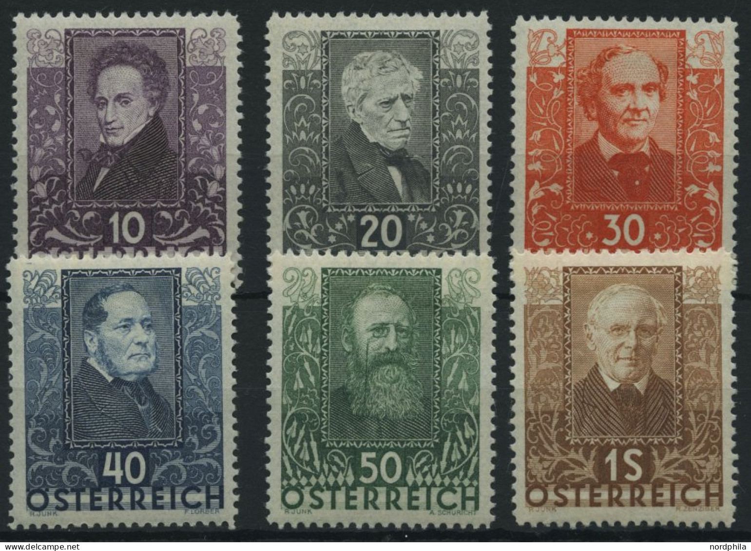 ÖSTERREICH 524-29 , 1931, Dichter, Falzrest, Prachtsatz - Oblitérés
