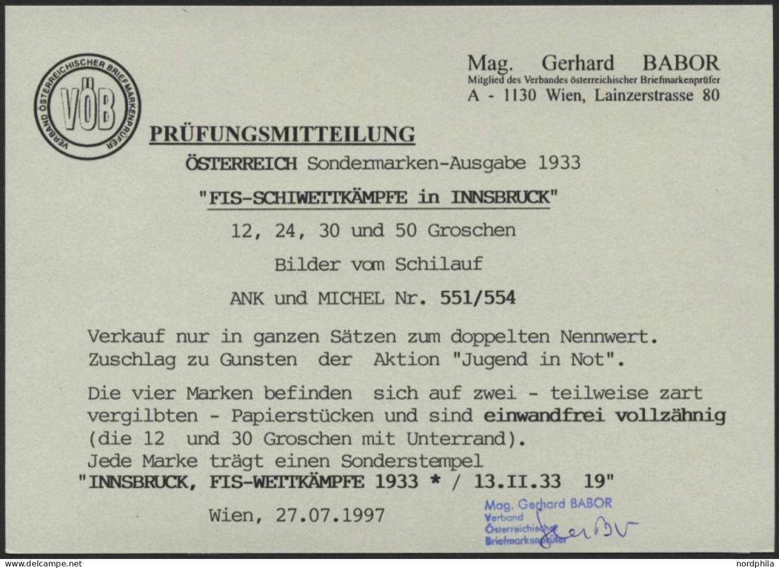 ÖSTERREICH 551-54 BrfStk, 1933, FIS I Mit Sonderstempeln Auf Briefstücken, Prachtsatz, Fotoattest Babor, Mi. (350.-) - Oblitérés