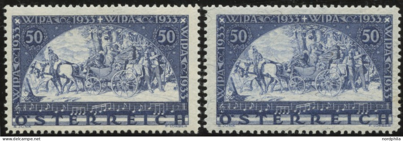 ÖSTERREICH 1918-1938 555/6A , 1933, 50 G. WIPA, Beide Papiere, Postfrisch, 2 Prachtwerte, Mi. 1000.- - Otros & Sin Clasificación