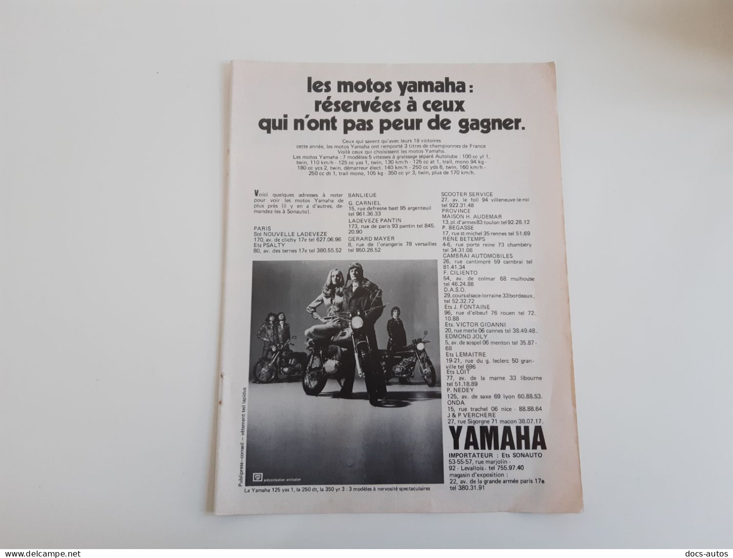 Motos Yamaha - Publicité De Presse - Motos