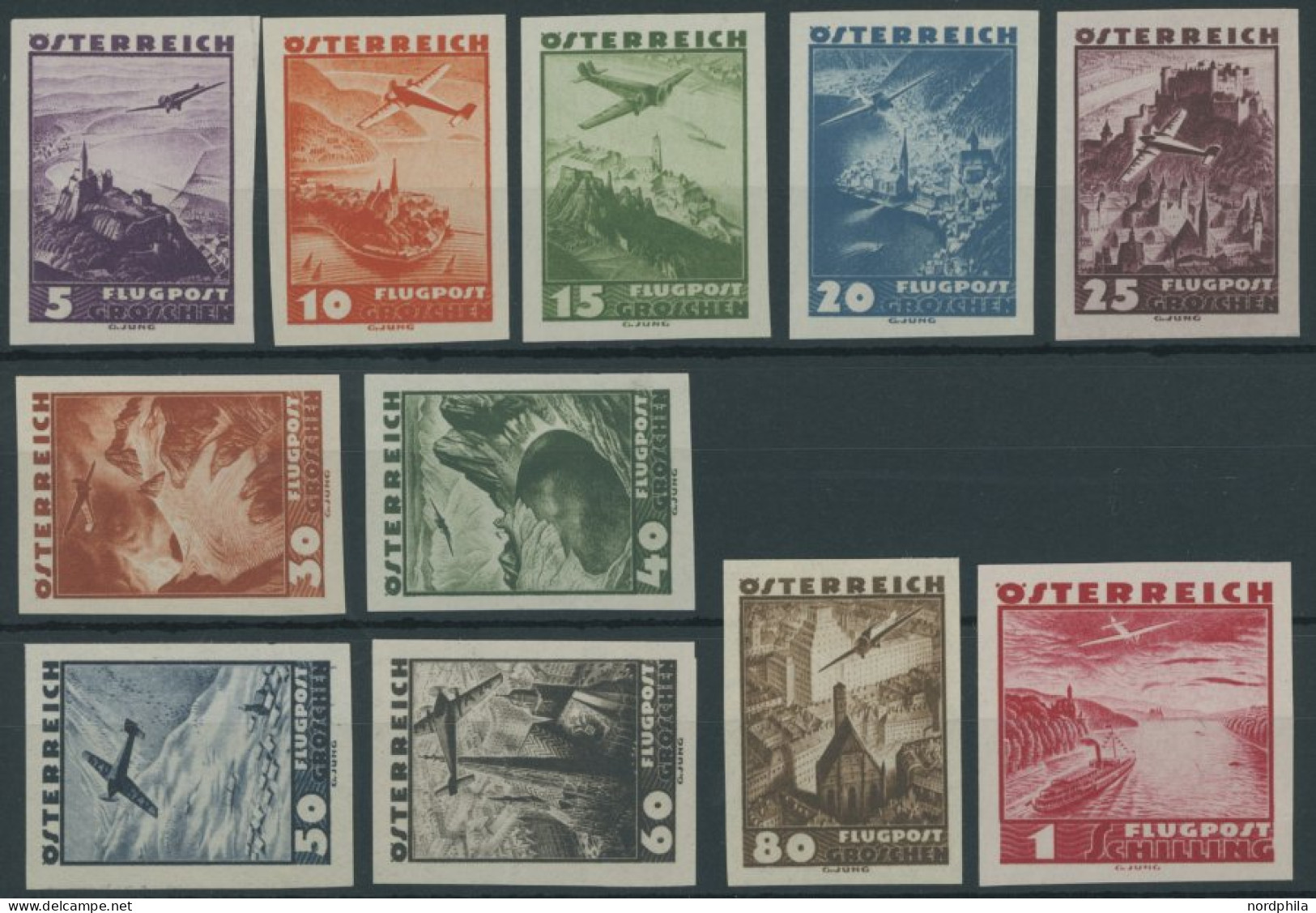 ÖSTERREICH 1918-1938 598-608U , 1935, Flugzeug über Landschaften, Ungezähnt, Wie Verausgabt Ohne Gummi, 11 Prachtwerte - Autres & Non Classés