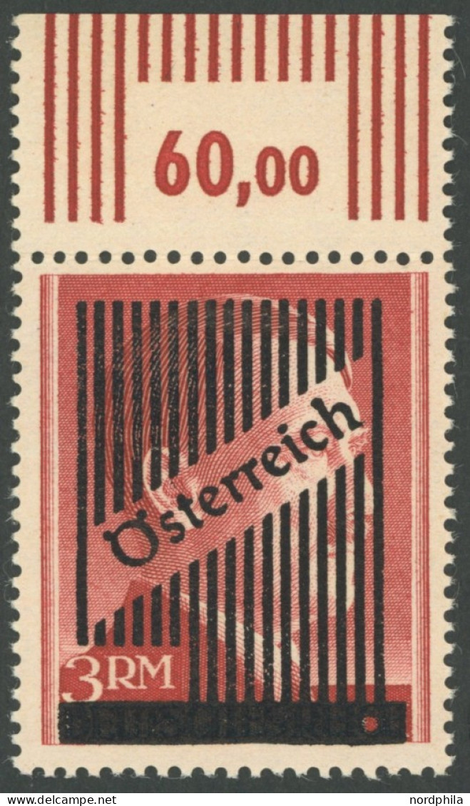 ÖSTERREICH 1945-1949 VcB , 1945, Nicht Ausgegeben: 3 RM Gitteraufdruck, Gezähnt K 14, Oberrandstück, Postfrisch, Pracht, - Autres & Non Classés