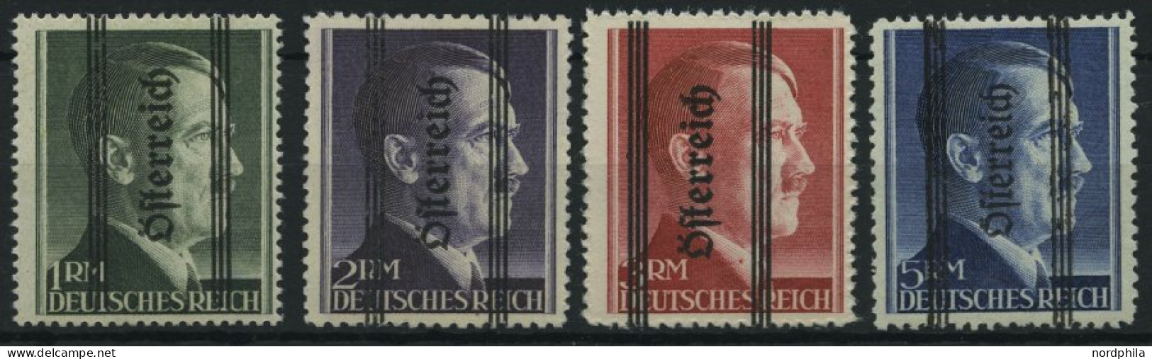 ÖSTERREICH 693-95I,696II , 1945, 1 - 5 RM Grazer Aufdruck, Prachtsatz, Mi. 610.- - Oblitérés