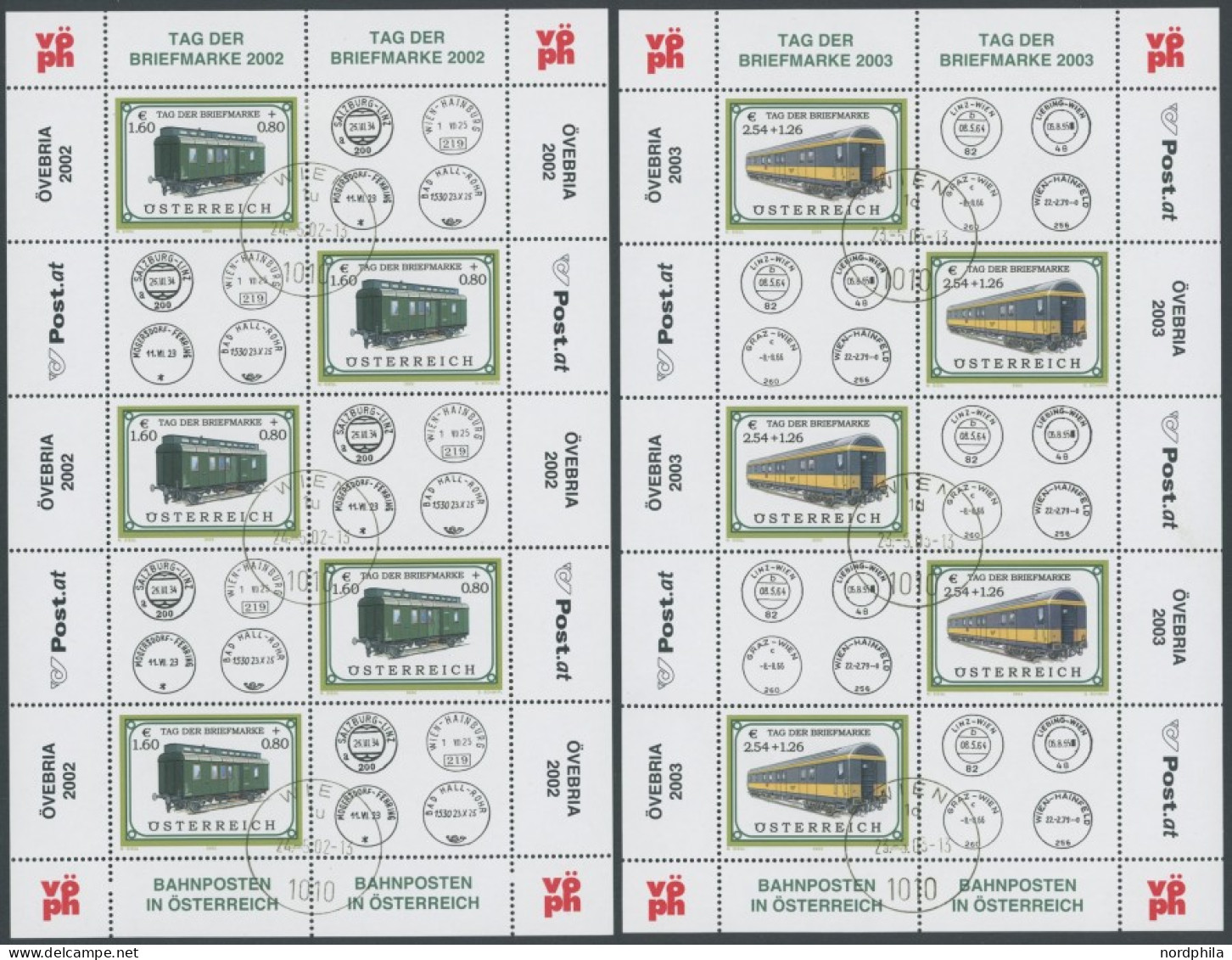 ÖSTERREICH AB 1950 2380,2414KB O, 2002/3, Bahnpostwagen, Je In Kleinbogen Mit Ersttagsstempel, Pracht - Andere & Zonder Classificatie