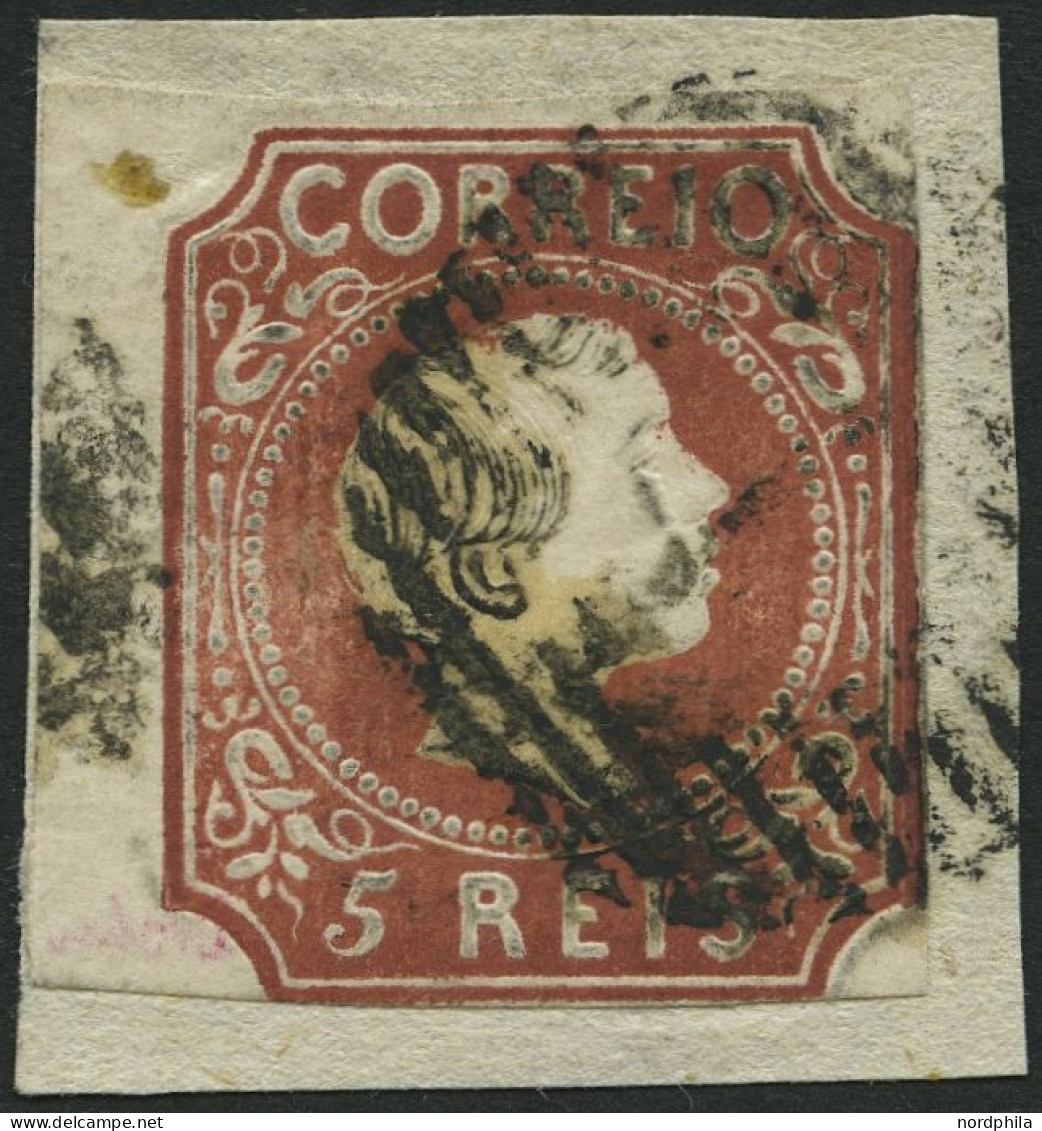 PORTUGAL 5 BrfStk, 1855, 5 R. Rotbraun, Glattes Haar, Rechts Lupenrandig, Unten Teils Minimal Berührt Sonst Farbfrisches - Gebruikt