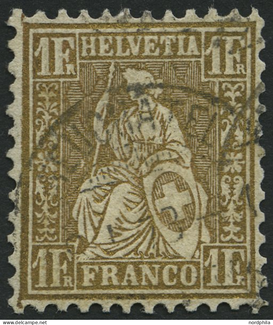 SCHWEIZ BUNDESPOST 28c O, 1864, 1 Fr. Gold, Pracht, Mi. 110.- - Used Stamps