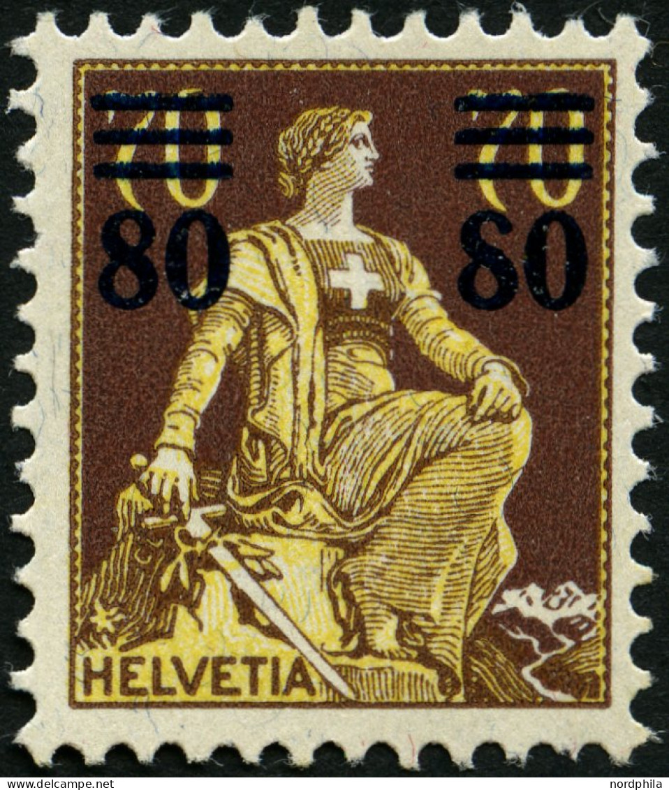 SCHWEIZ BUNDESPOST 127I , 1915, 80 C. Auf 70 C. Schwärzlichrötlichbraun/hellchromgelb Mit Abart Rechte 8 Oben Rechts Off - Neufs