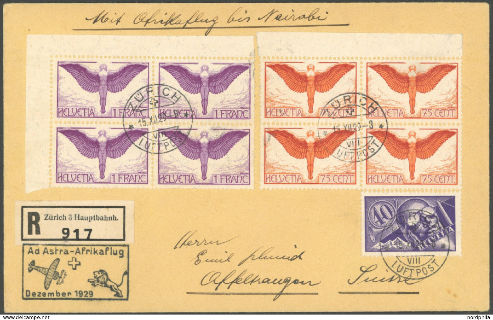 SCHWEIZ BUNDESPOST 190/1x VB BRIEF, 1929, 75 C. Und 1 Fr. Flugpost, Gestrichenes Papier, Je Im Zentrisch Gestempelten Ra - Sonstige & Ohne Zuordnung