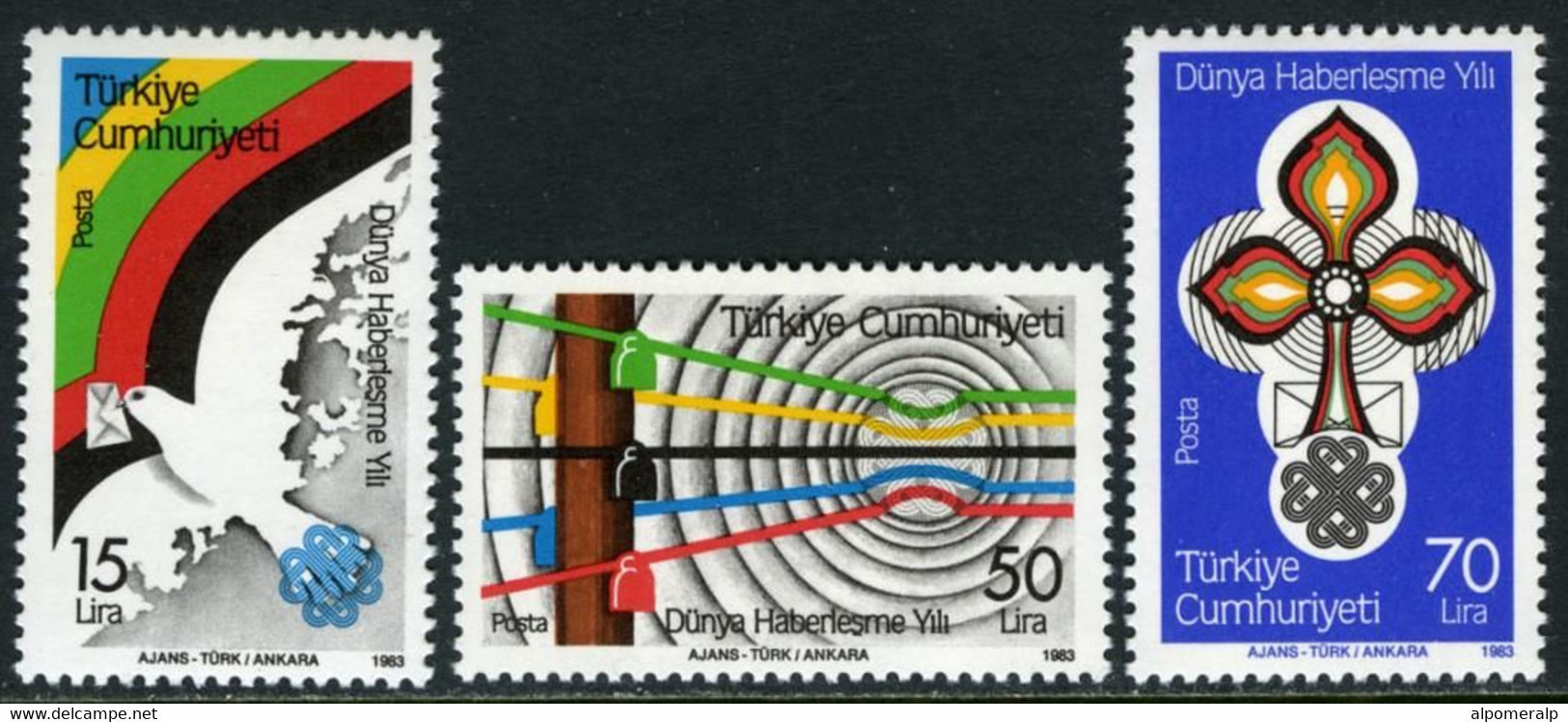 Türkiye 1983 Mi 2645-3647 MNH World Communications Year | Carrier Pigeon | Phone Lines - Unused Stamps