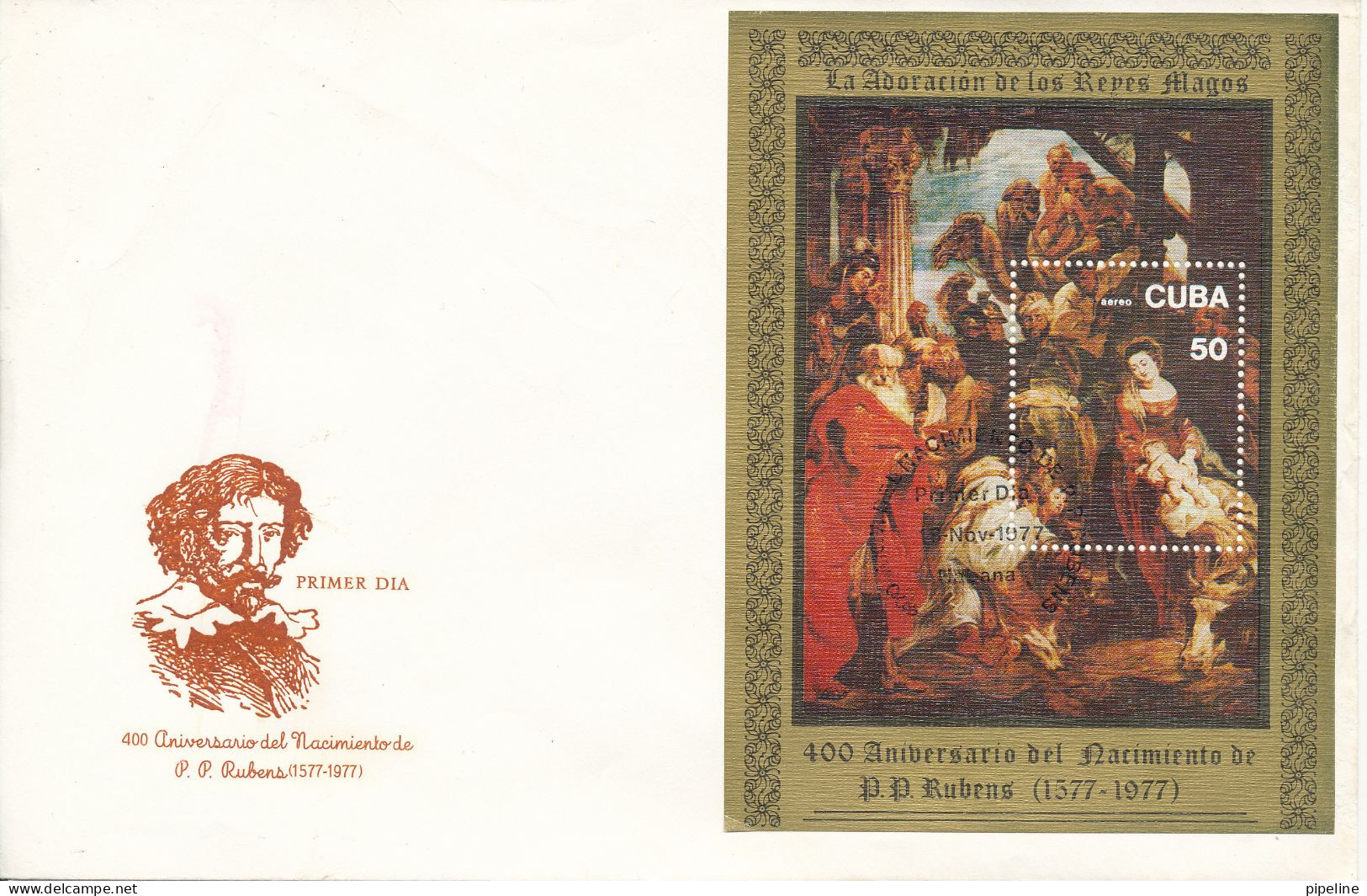 Cuba FDC 18-11-1977 P. P. Rubens Souvenir Sheet With Cachet - FDC