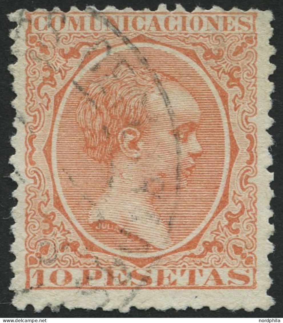 SPANIEN 201 O, 1889, 10 Pta. Ziegelrot, Rauhe Zähnung, Pracht, Mi. 100.- - Gebruikt