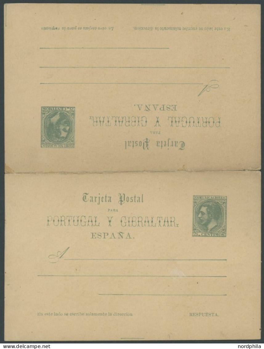 SPANIEN P 12 BRIEF, GANZSACHEN: 1879, 5/5 Cs. Graugrün, Frage- Und Antwortteil, Ungebraucht, Feinst - Sonstige & Ohne Zuordnung