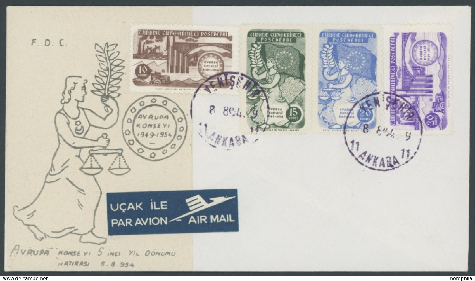 TÜRKEI 1391-94 BRIEF, 1954, Europarat Auf FDC, Pracht, Mi. 450.- - Other & Unclassified