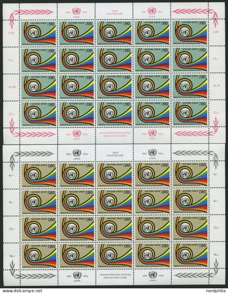 UNO - GENF 60/1KB , 1976, 25 Jahre Postverwaltung Im Kleinbogensatz (20), Pracht, Mi. 80.- - Andere & Zonder Classificatie